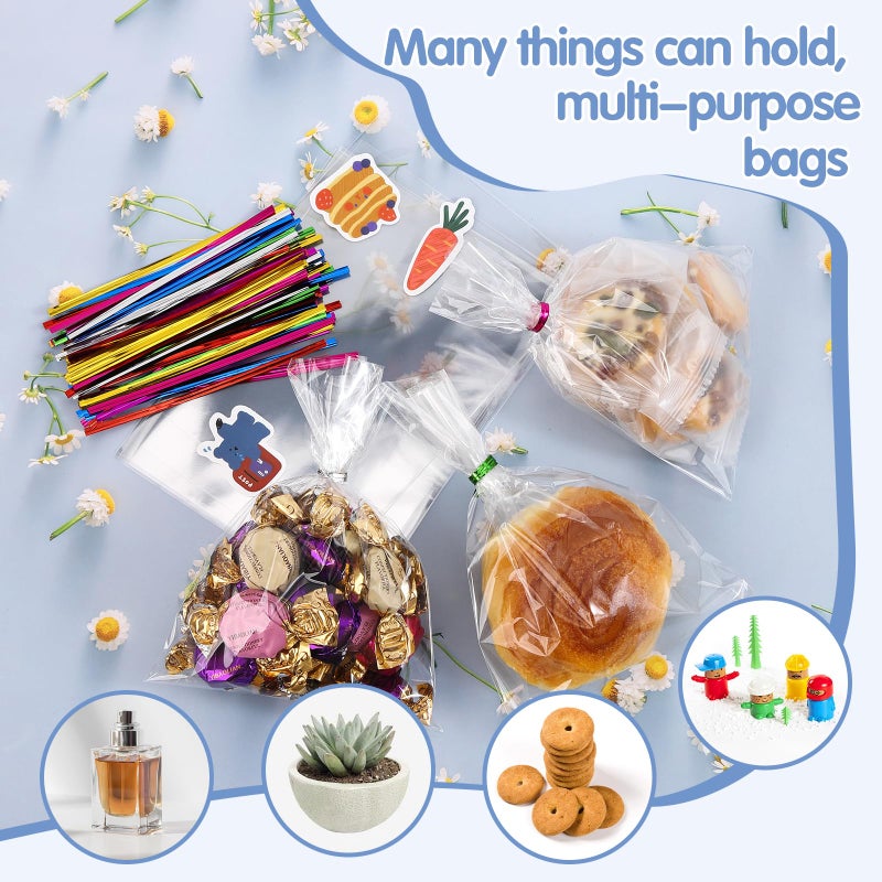 SOMIOCO 100 pcs Clear 5" x 7" Flat Cello Cellophane Bags Poly Treat Bags 1.4 mils for Gift Wrapping, Bakery, Cookie, Candies, Toast, Dessert, Party Favors Packaging - Image 4